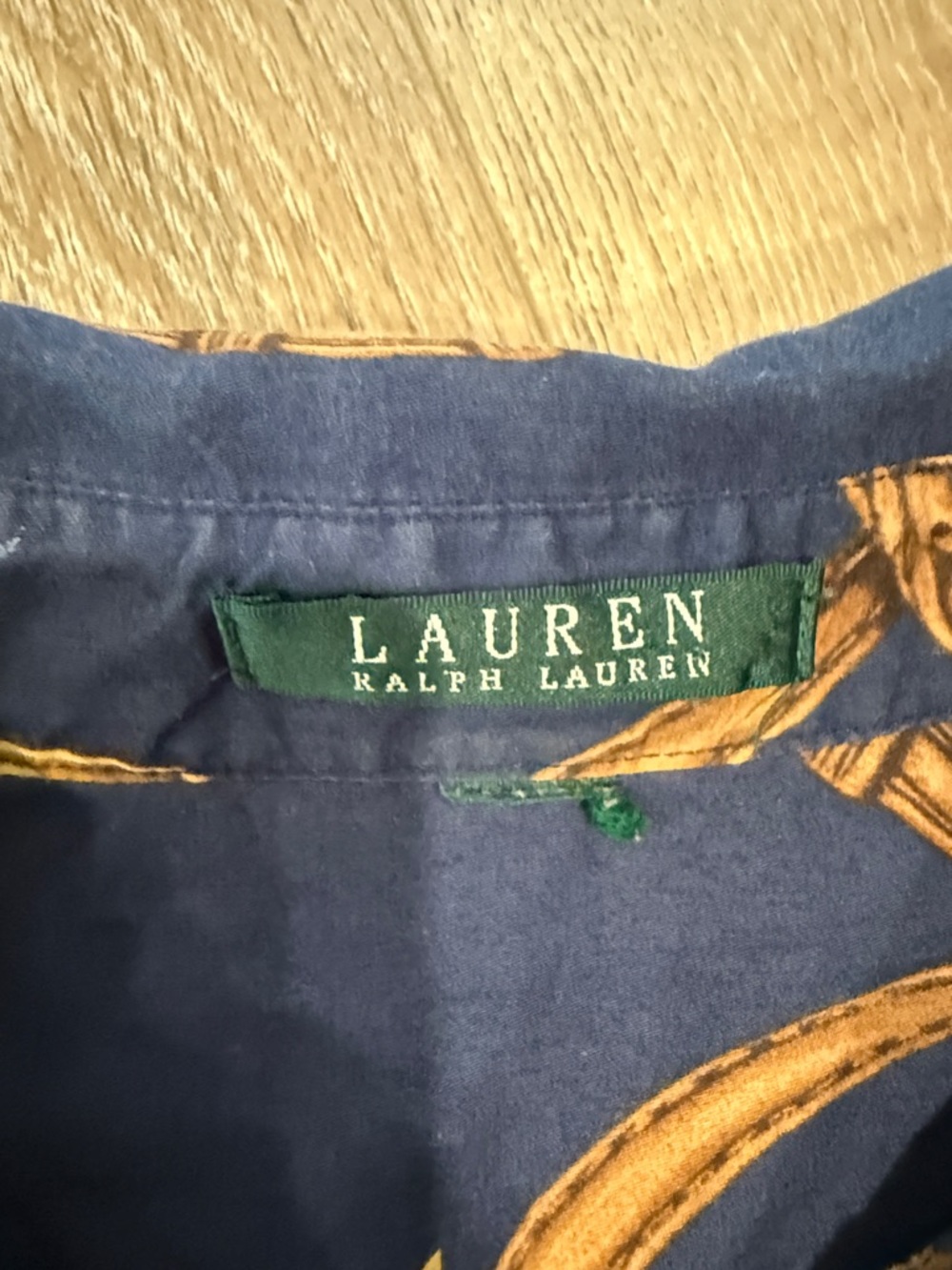 Lauren Ralph Lauren Navy with Gold Chain Print Shirt - Picture 2 of 6